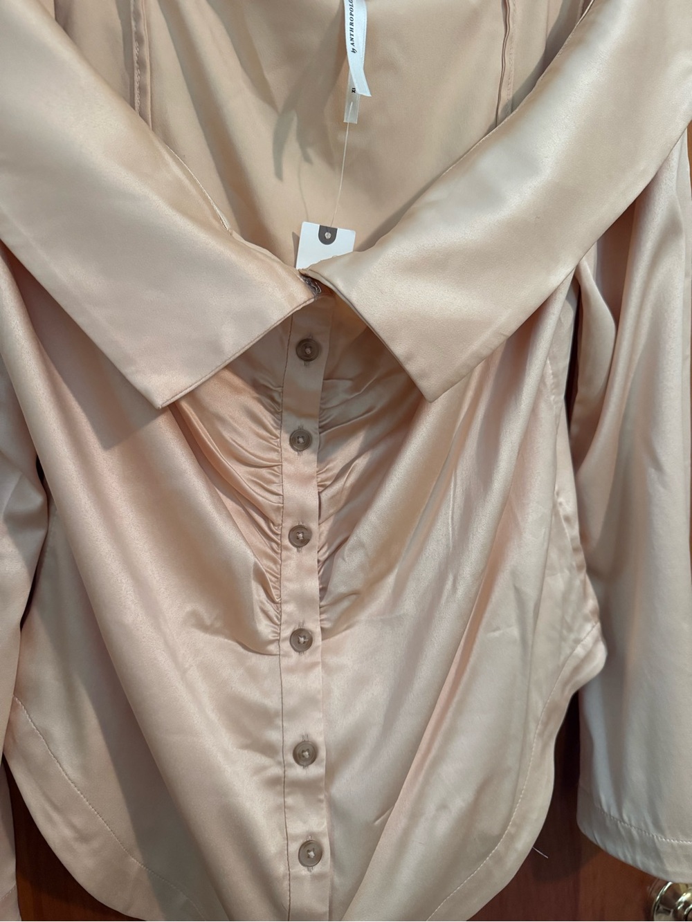 Anthropologie Satin Button-Up Blouse in Blush - Picture 4 of 5
